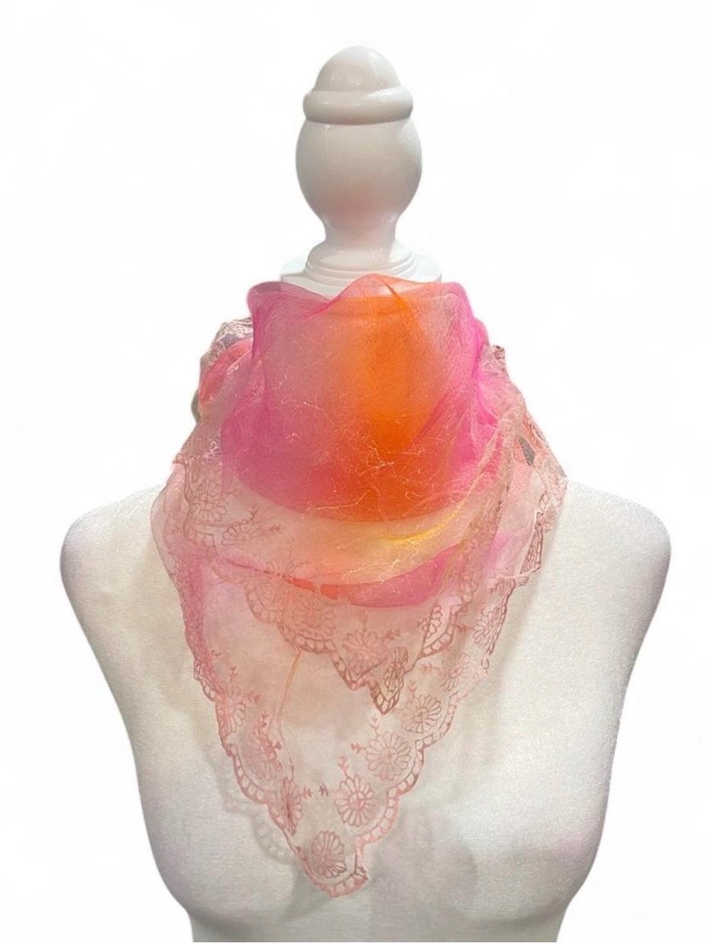 Delicate Pink & Orange Gradient Lace Neck Scarf - Women Accessories